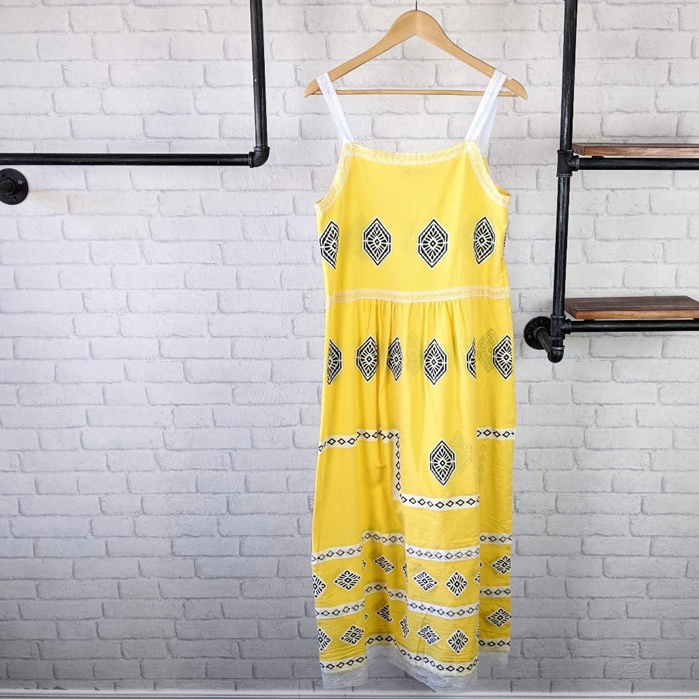 MISSLOOK Boho Lace Strap Pattern Sun Dress Yellow